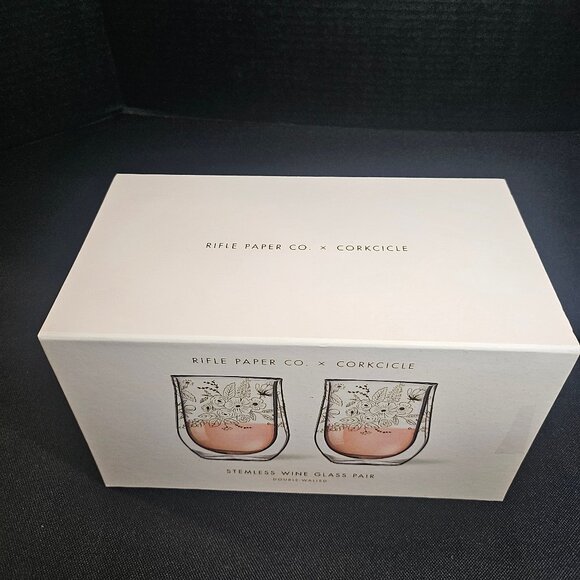 Corkcicle Stemless Wine Glass Set by Rifle Paper Co Set of 2 Elegant Gold Floral - Picture 3 of 13